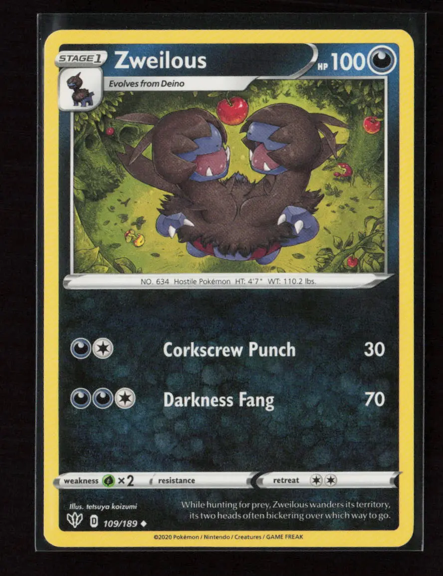 Zweilous Uncommon Swsh03: Darkness Ablaze 109/189 Lp 1