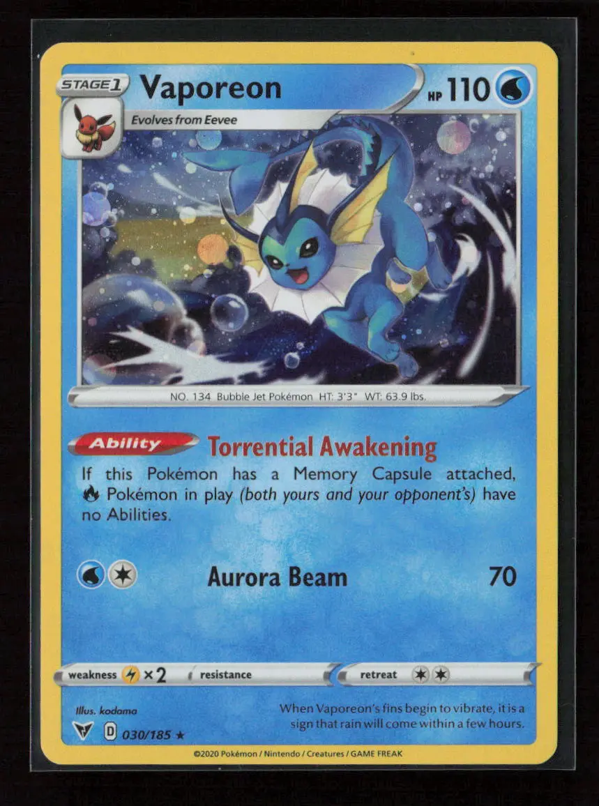 Vaporeon Rare (Cosmos Holo) Swsh04: Vivid Voltage 030/185 Nm 1