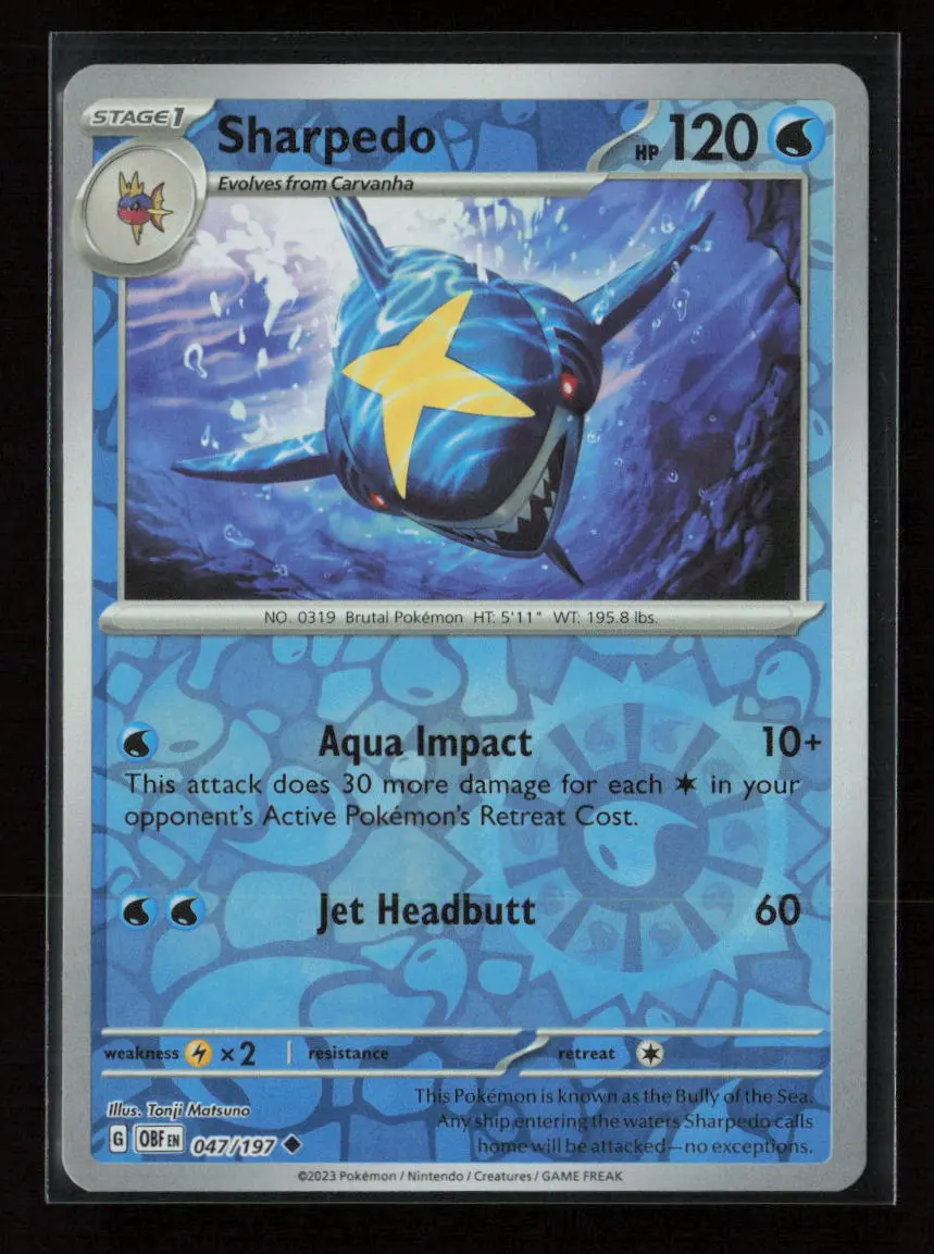 Sharpedo Uncommon Sv03: Obsidian Flames 047/197 Nm 1