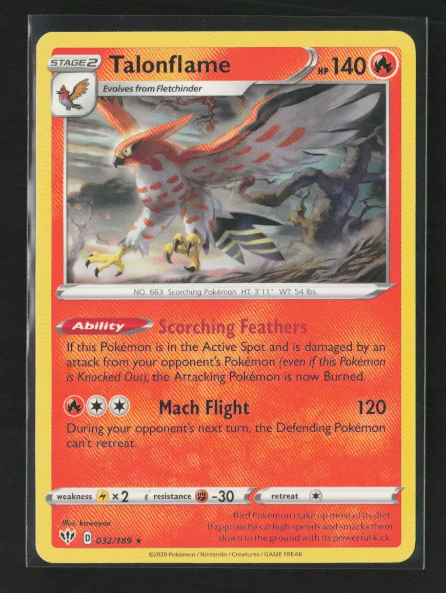 Talonflame Rare Swsh03: Darkness Ablaze 032/189 Lp 1