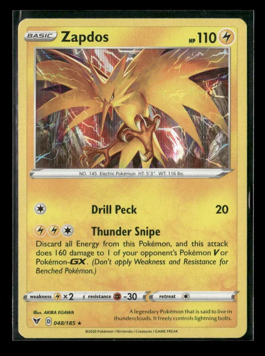 Zapdos Holo Rare Swsh04: Vivid Voltage 048/185 Nm 1