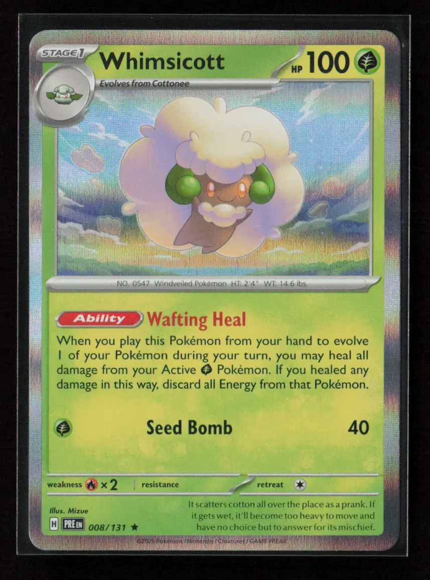 Whimsicott Rare Sv: Prismatic Evolutions 008/131 Nm 1